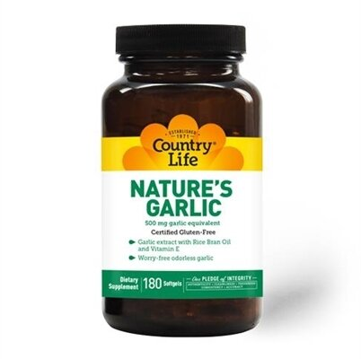 Часник Country Life Natures Garlic 500 мг, 180 м'яких капсул