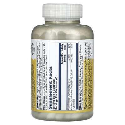 Кальція Цитрат із вітаміном D3 Solaray Calcium Citrate with Vitamin D3 1000 мг, 180 капсул