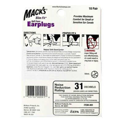 Беруші вкладки вушні MACK`S Safe Sound Junior 91 пенопропіленові, 10 пар