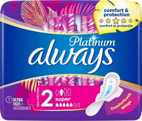Прокладки гігієнічні Always Platinum Super, 4 крапель, 2 розмір, 7 шт
