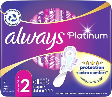 Прокладки гігієнічні Always Platinum Super, 4 крапель, 2 розмір, 7 шт