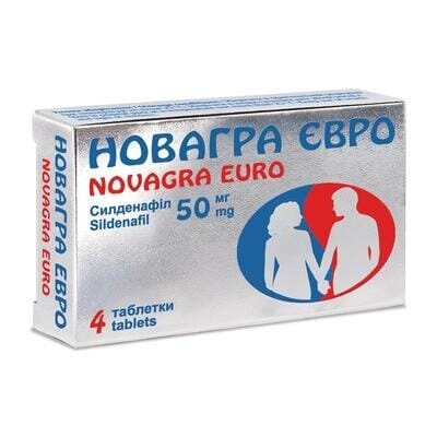 Новагра євро таблетки, в/плів. обол. по 50 мг №4 у бліс.