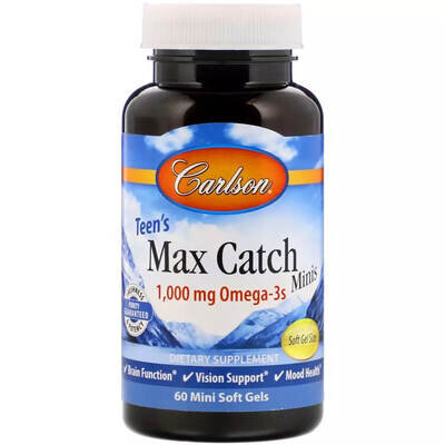 Омега-3 для підлітків Carlson Labs Teens Max Catch Minis смак лимон, 60 желатинових міні капсул