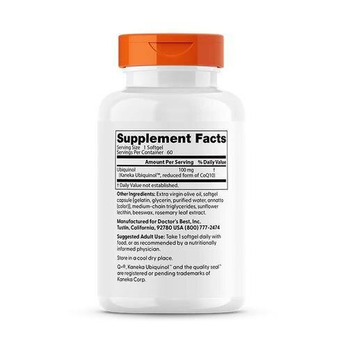 Убіхінол Doctor's Best Ubiquinol with Kaneka 100 мг, 60 желатинових капсул