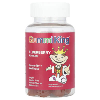 Бузина для дітей Gummi King міцний імунітет, смак малини, 60 жувальних цукерок