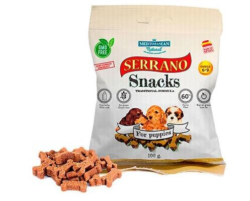 Ласощі для цуценят Mediterranean Natural Serrano Snacks з куркою і шинкою, 100 г