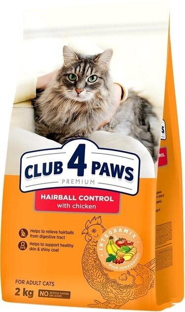 Корм сухий Club 4 Paws для дорослих кішок, контроль виведення шерсті Преміум, 2 кг
