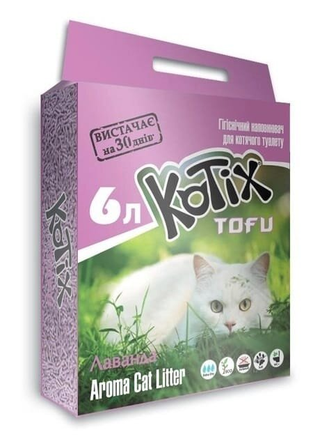Наповнювач для котячого туалету Kotix Тофу Lavender соєвий грудкувальний, 6 л (2,55 кг)