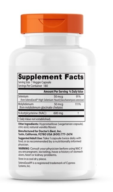 N-ацетилцистеїн Doctor's Best NAC Detox Regulators, 180 вегетаріанських капсул