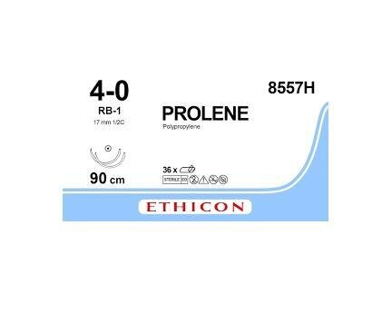 Шовний матеріал хірургічний Prolene 8557H р. USP 4/0, нерозсмоктуючий довжина 90 см, 2 колючі голки 17 мм, 1/2 кола