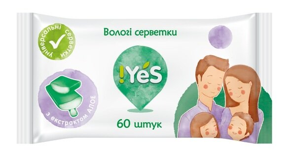 Серветки вологі Yes універсальні з екстрактом алое, 60 шт