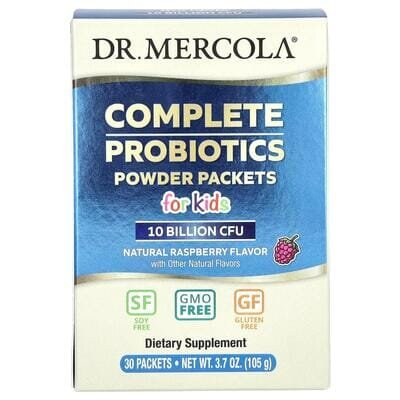 Пробіотик для дітей Dr. Mercola Complete Probiotics Powder Packets for Kids 10 млрд КУО зі смаком малини, 30 пакетів