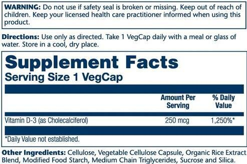 Вітамін D3 Solaray Vitamin D3 10000, 60 веганських капсул