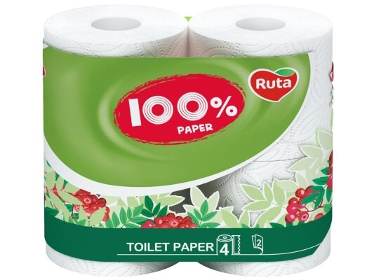Туалетний папір Ruta 100% Paper 2 шари біла, 4 рулони