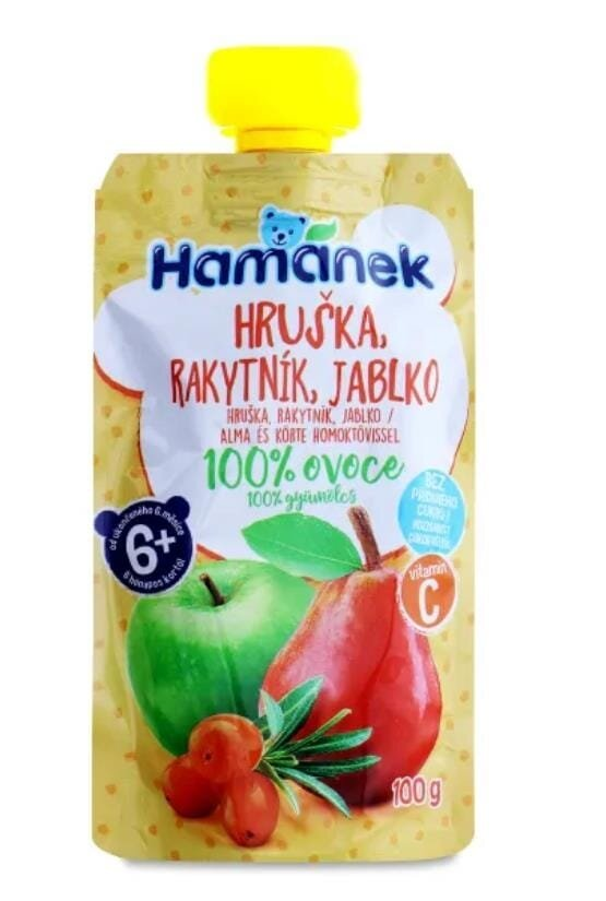 Пюре фруктове Hame Hamanek Яблуко, груша, обліпиха, 100 г