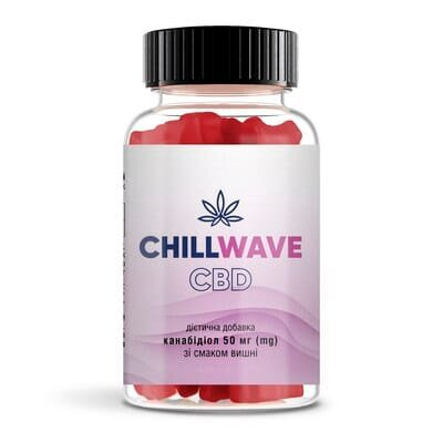 ЧіллВейв Chillwave CBD 50 мг зі смаком вишні з цукром та підсолоджувачем, 30 жувальних пастилок