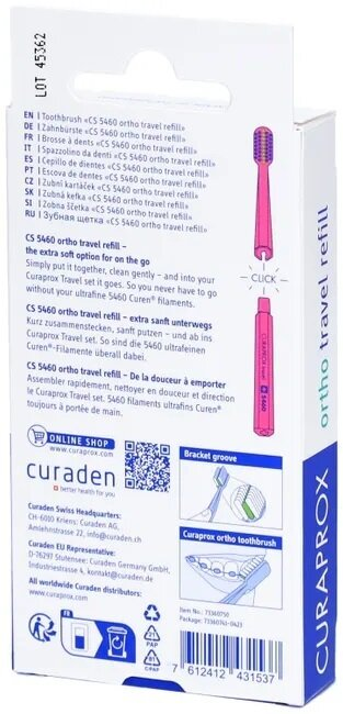 Набір насадок Curaprox Set Travel Ortho на дорожню зубну щітку CS 5460, рожевий, 2 шт