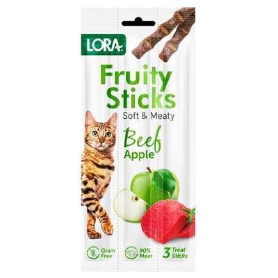 Ласощі для котів Lora Fruity Sticks жувальні з яловичиною та яблуком, 3 палички по 5 г
