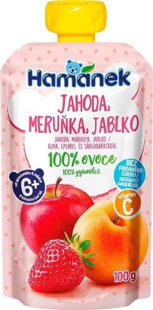 Пюре фруктове Hame Hamanek Яблуко, полуниця та абрикос, 100 г
