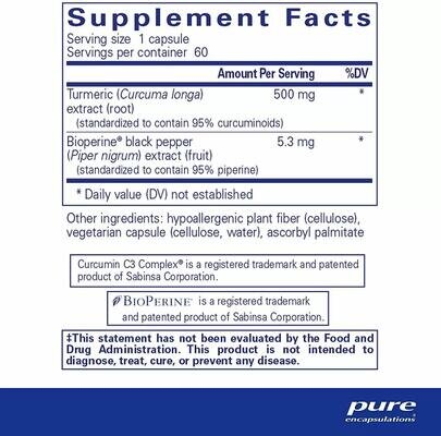 Куркумін з біоперіном Pure Encapsulations Curcumin with Bioperine 500 мг, 60 капсул