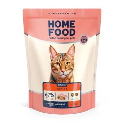 Корм сухий Home Food для активних дорослих котів Курка та креветка, 400 г