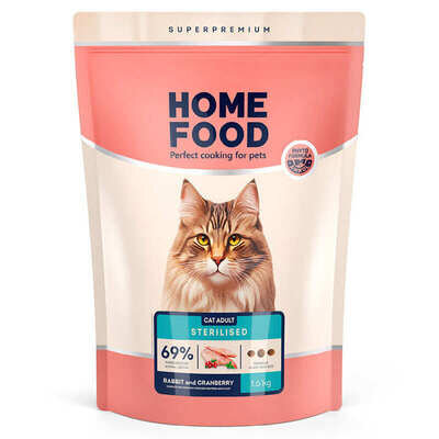 Корм сухий Home Food для дорослих стерилізованих/кастрованих котів, кролик і журавлина, 1,6 кг