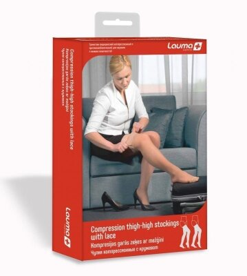 Панчохи компресійні Lauma Medical AG 303 з мереживом, 1 клас компресії, колір чорний, розмір 3К