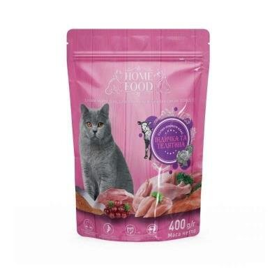Корм сухий для дорослих котів британської породи Home Food Індичка і телятина, 400 г
