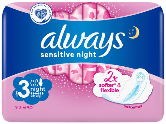 Прокладки гігієнічні Always Ultra Sensitive Night, 6 крапель, 3 розмір, 9 шт