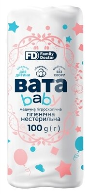 Вата нестерильна FD Family Doctor медична гігроскопічна, гігієнічна дитяча, "Зіг-Заг", 100 г
