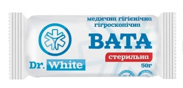 Вата стерильна Dr.White Dr.White медична гігієнічна гігроскопічна, ролик, 50 г