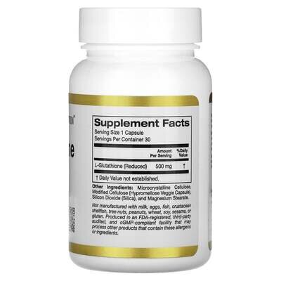 L-глутатіон відновлений California Gold Nutrition L-Glutathione 500 мг, 30 рослинних капсул