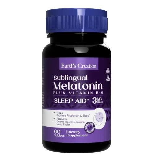 Мелатонін 3 мг + вітамін B6 Earth's Creation Melatonin 3 mg with B-6, 60 таблеток