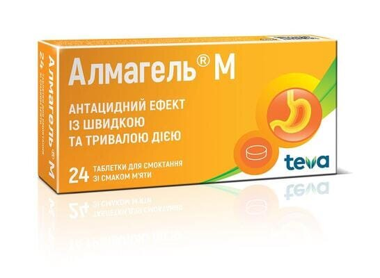 Алмагель М таблетки д/смок. зі смак. м'яти №24 (6х4)
