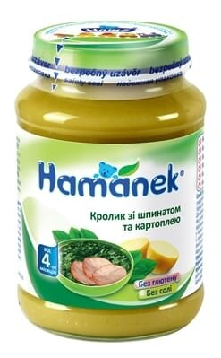 Пюре м'ясо-овочеве Hame Hamanek Кролик зі шпинатом і картоплею, 190 г