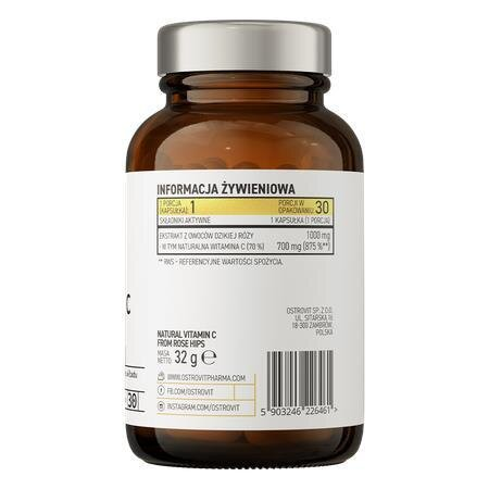 Вітамін C OstroVit Pharma Natural Vitamin C from Rose Hips, 30 капсул