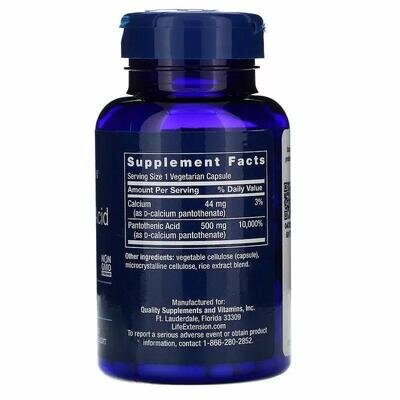 Пантотенова кислота Life Extension Pantothenic Acid 500 мг, 100 капсул