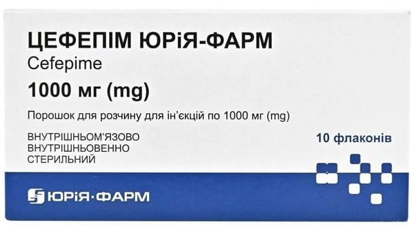 Цефепім Юрія-Фарм порошок для р-ну д/ін. по 1000 мг №10 у флак.