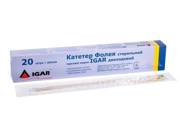 Катетер урологічний IGAR тип Фолея 26 Fr, 2-ходовий, 1 штука