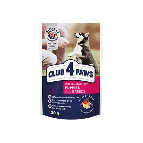 Корм вологий Club 4 Paws для цуценят усіх порід з Куркою в желе Преміум, 100 г