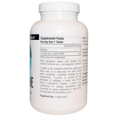 Лізин Source Naturals L-Lysine 1000 мг, 200 таблеток