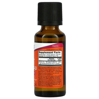 Вітамін Д-3 NOW Vitamin D-3 1000 МО рідкий, 30 мл
