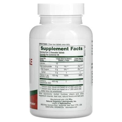 Журавлина з вітаміном C Nature's Plus Ultra Chewable Cranberry With Vitamin C журавлина-полуниця, 90 жувальних таблеток
