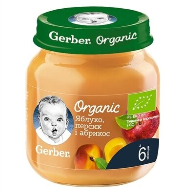 Пюре фруктове Gerber Organic яблуко, персик і абрикос, 125 г