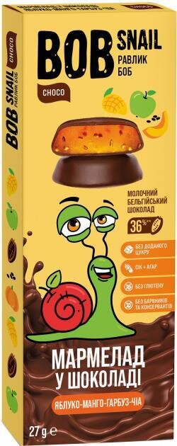 Мармелад Bob Snail Choсo Яблуко-манго-гарбуз-чіа в бельгійському молочному шоколаді, 27 г
