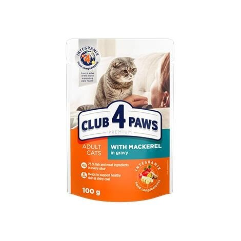 Корм вологий Club 4 Paws для дорослих кішок з макрелью у соусі Преміум, 100 г