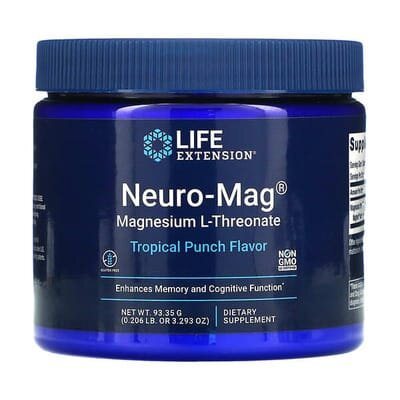 Магній L-треонат Life Extension Magnesium L-Threonate, Neuro-Mag, смак тропічного пуншу, 93,35 г (3,293 унції)