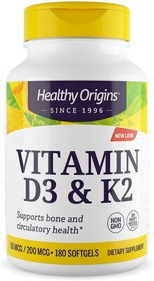 Вітамін Д3 і К2 Healthy Origins Vitamin D3 + K2, 180 капсул
