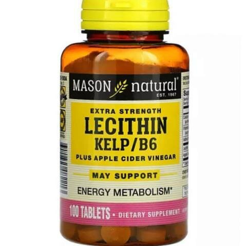 Лецитин із водоростями Mason Natural Lecithin Kelp Vitamin B6 Plus Cider Vinegar, 100 таблеток