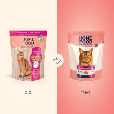 Корм сухий для котів Home Food Здорова шкіра і блиск шерсті з індичкою і лососем, 400 г